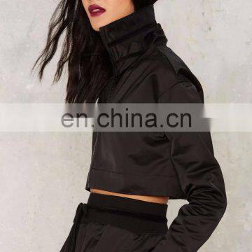 Wholesale Woman Coats and Jackets, Women High Neck Black Track Jacket photo-3