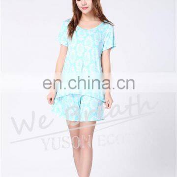 Printing Pattern Ladies Bamboo Fiber Short Sleeves Shorts For Summer photo-5