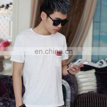 Peijiaxin Latest Design Casual Style O-neck White Plain Cheap Men Fancy Pocket T Shirt photo-3