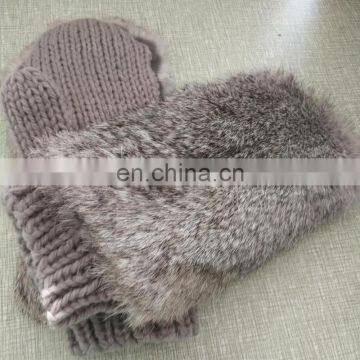 Cute knitted rabbit fur mittens high quality ladies mittens