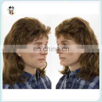 Medium Long Brown Brunette Straight Wavy Men's Mullet Party Wigs HPC-0066