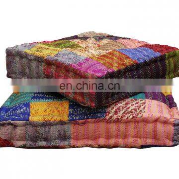Silk Sari Patchwork Floor Cushions Silk Kantha Patchwork Floor Pillows photo-4