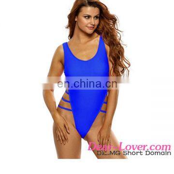 Royal Blue Strappy High Leg Lace Up Back One Piece Swimsuit Sexi Ladies Mature Bikini Swimsuits photo-2