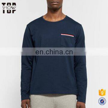 Guangzhou clothing manufacturer navy 100% cotton buttoned sides long sleeve t-shirts for men