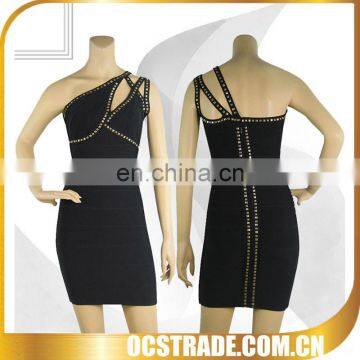 2014 one shoulder black bandage prom dress for fat women