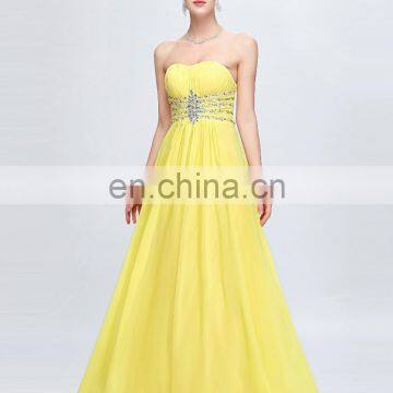Grace Karin Strapless Sweetheart Long Chiffon Cheap Yellow Prom Dress Patterns CL6002 photo-3