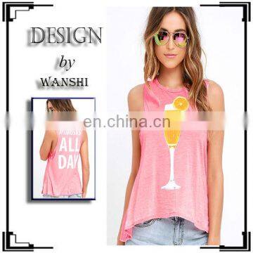 Casual day coral pink tank top custom printed design sleeveless women t-shirt