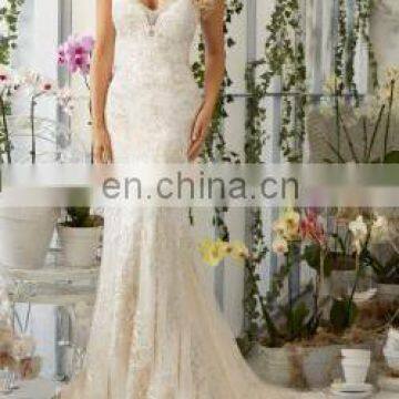 Applique Glimmer sleeveless Plunging imperial Bridal Gown