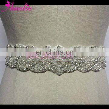 Long Rhinestone Trimming and Beads Sewed Wedding Bride Sash for Wedding Dress photo-3