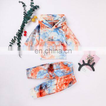 Baby Kids Fall Toddler Outfit Velvet Tracksuit Tie Dye Hoodie Set photo-4