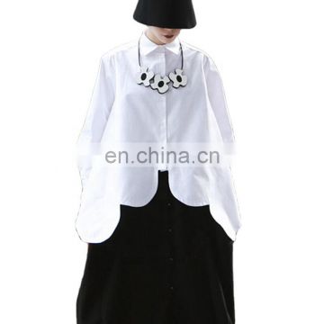 TWOTWINSTYLE Lapel Long Sleeve White Irregular Hem Cut Stitch Irregular Large Size Shirt Women