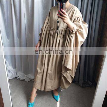 TWOTWINSTYLE Korean Cloak Dress For Women O Neck Batwing Long Sleeve Loose Asymmetric Maxi Dresses Female photo-5