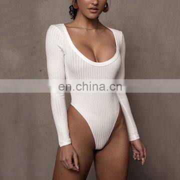 INS Hot Selling Ribbed Long Sleeve Deep Round Neck Bodysuits for Women photo-4