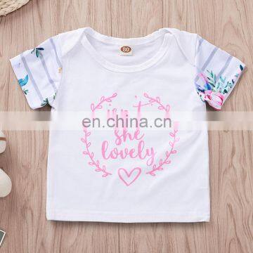 2019 Summer "isn't She Lovely" Letter Print Girls Cotton Tshirt & Kids Floral Striped pp Pants & Headband 3pc Set photo-2