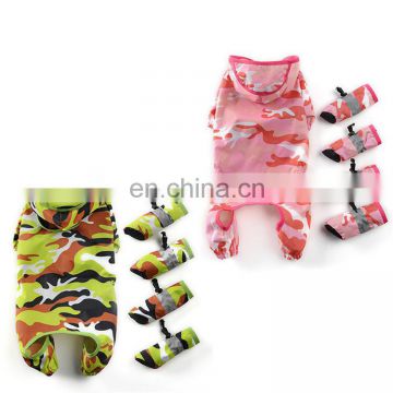 Fashion red green camouflage dog waterproof raincoat and rainshoes