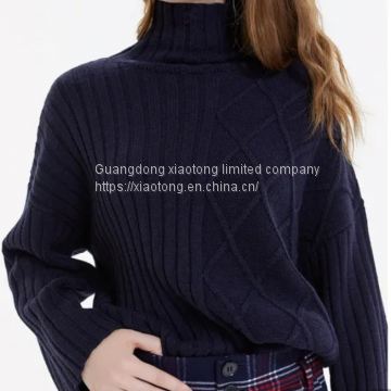 Fashion Women Clothing Winter Pullover Asymmetrical Knit Turndown Sweaters