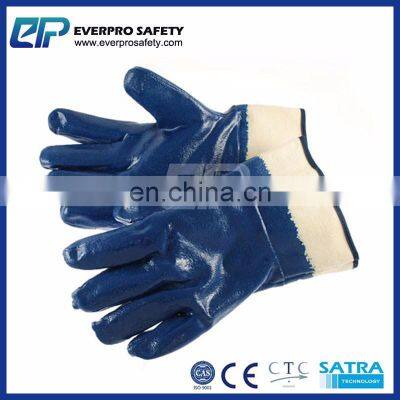 Oil Resistant Safety Cuff Cotton Jersey Shell Blue Nitrile Heavy Duty Gloves photo-3