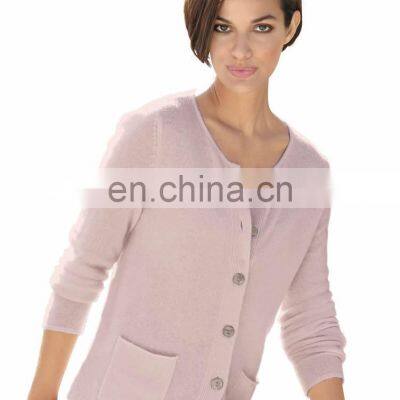 Women's 100% Wool Pink Sweater Cardigan Pockets With Buttons photo-2