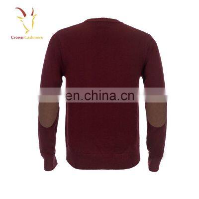 Mens 100% Cashmere Crew Neck Pullover Sweater With Elbow Patches photo-2