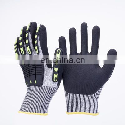 Cut Resistant Level 5 Protection Sandy Nitrile Palm Coated Tpr Mechanic Impact Glove