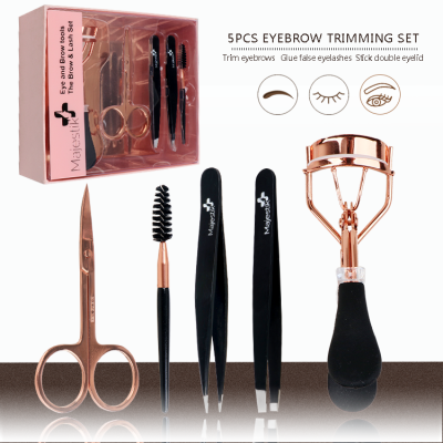 5pcs Eyebrow Trimming Set with Eyelash Curler Tweezers Women Eyebrow Eyelash Tools