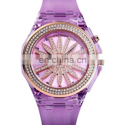 Latest watches design for ladies Skmei 1536 women watches creative rotating flower dial diamond watch Japan movement