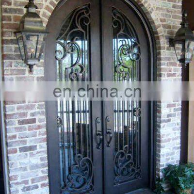 Used Double Glass Swing Entry Wrought Iron Door for Outdoors photo-3