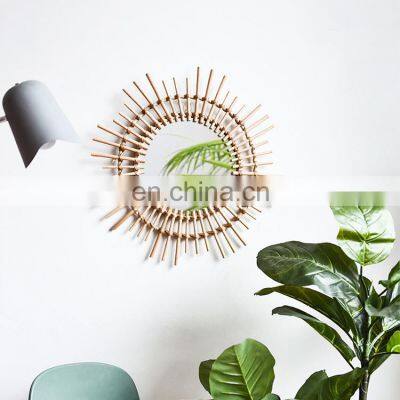 Mirror Round Big Large Glass Vintage Antique Decorative Living Room Furniture Vanity Makeup Wood Rattan Home Decor Wall Mirror