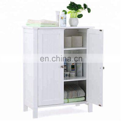 White Bathroom Floor Storage Cabinet With Double Door Adjustable Shelf photo-4