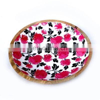 flower design wooden enamel tray