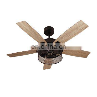 Indoor Rustic Industrial Matte Black Three Solid Wooden Blade 52inch DC Motor Remote Control Led Ceiling Fan With Light