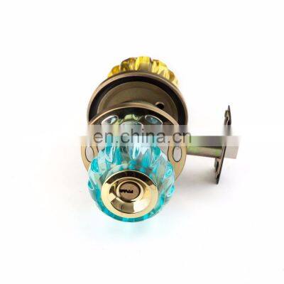 Made in China colorful cristal entry cylindrical door knob lock with 3 brass computerized keys