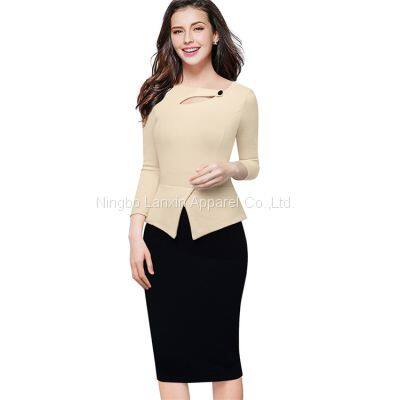 Womens Scoop Neck Floral Bodycon Career Dress Elegant Formal Church Dress For Women photo-2