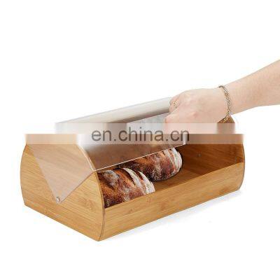Bamboo Bread Box Acrylic Cover Kitchen Household Goods Organizer Storage Box Pantry Organizer Kitchen & Tabletop photo-4