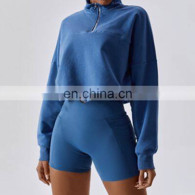 Quarter Zipper Loose Pullovers Women Factory Sales High Neck Soft Sweatshirt Hoodies photo-3