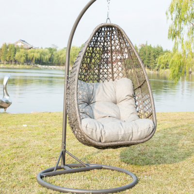 Durable Modern Outdoor Furniture Hanging Egg Swing Chair With Cushion PE Rattan Metal Frame Living Room Hotel Bedroom Courtyard photo-3