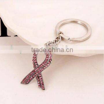 Preventing Breast Cancer Symbol Key Chain Rhinestone Bowtie Hope Key Chain