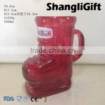 880ml Cuatom Color Shoe Shape Glass Beer Mug with handle