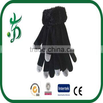 Ladies Warmer Knitted Gloves Cute Touch Screen Winter Glove With Feather Cuff