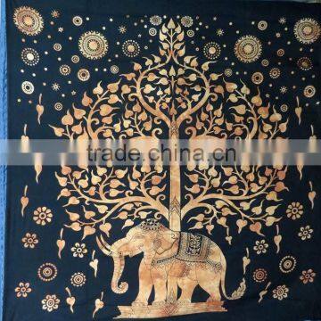 Turquoise Elephant And Big Tree Printed Tapestry Hippie Wall Hanging Mandala Tapestry Indian Cotton Bed Sheets photo-3