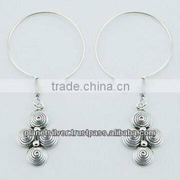 Handcrafted Bali Sterling Silver Earrings Spiral Flower On Hoop