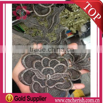 Hotsale big brown flowers dacron lace for Islamic middle east Mohammedan Muslim