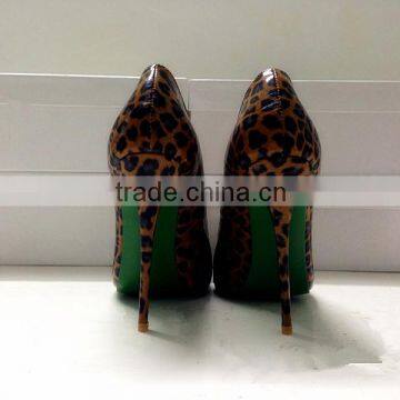 Catwalk New Arrival Leopard Patent Leather 120mm High Pointed Toe Stiletto J-String Shoes Women photo-6