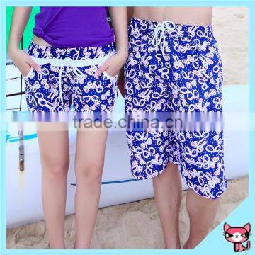 Bowknot Pattern Couple Beach Shorts in Blue