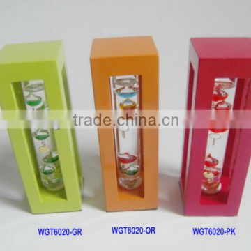 Wooden Galileo Thermometer with Gold Plated Temperature Tags