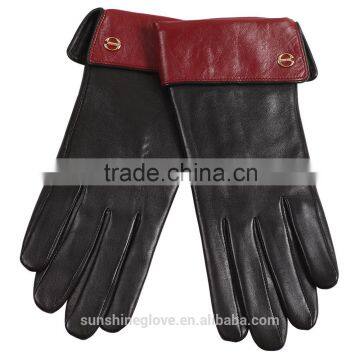 ladies wearing convertible leather winter mitten gloves