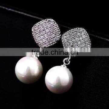 Good Qulity Brand Big Round Pearl WithZircon Gold Plated Stud Earrings Fashion Jewelry