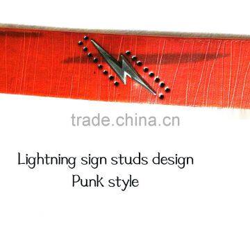 Cool Lightning Design Stud Center Bar Buckle Black Cowgirl Studded Belt photo-3