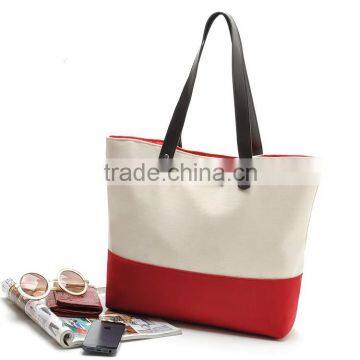 Wholesale Spring high quality bicolour canvas with PU handle tote bag