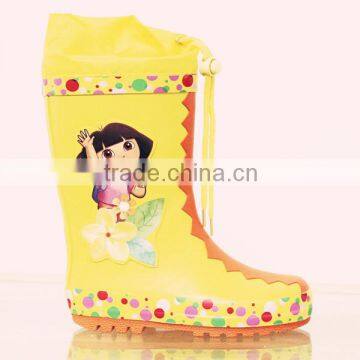 kawaii fancy kids rain boots with cartoon character,OEM rubber boots with collar,adjustable gum shoes for kids